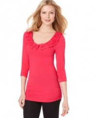 Add a pop of color to any ensemble with this AGB top. The fitted silhouette looks great as a layer with a cardigan and pairs well with skirts too! (Clearance)