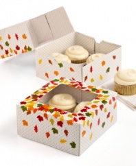 Fall of flavor. Welcome in the change of season with these festive & fun cupcake boxes. The perfect way to present your best baked goods, each collapsible box holds & displays up to 4 cupcakes and showcases the colors of autumn.
