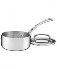 Bonjour amazing meals! A three-layer design features a pure aluminum core enveloped in stainless steel for even, quick and powerful heating. Elegantly crafted with a contoured handle and a classic shape, this covered saucepan transports the art of French cooking into your kitchen. Lifetime warranty.