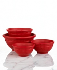 You've been served... color! Perfect for measuring, mixing and making, these essential kitchen companions are also great for dishing out sauces, sides and condiments. The silicone construction makes prep & presentation hassle-free by going from microwave to oven to freezer to dishwasher with ease!