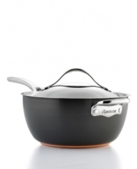 Kick your kitchen into gear with this must-have piece, essential for heating soups, sauces, beans and more! Expert-grade results are a given with layer upon layer of premium cooking material: ultra-reactive copper is encapsulated by two layers of aluminum and finished with an impact-bonded stainless steel cap. Lifetime limited warranty.