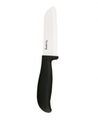 Keep your edge! Built tough from eco-friendly ceramic with an incredibly sharp blade that never dulls. The ideal choice for precision cutting and extra-thin slicing, the Santoku is the chef's rust-resistant companion that easily stores away in the included sheath. Complete your kitchen excellence with the bonus peeler, which preps fruits and veggies like a pro.