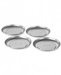 Dish out the perfect pie! These mini personal pans give homemade (or even store bought) crust the crunch you love. Each perforated, heavy-gauge steel pan features two interlocking layers of high-performance nonstick that browns and perfectly crisps. Lifetime warranty.