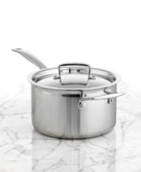 A classic silhouette features a precision-pour rim for effortlessly transferring sauces, gravies and more without drips or spills. This sauté pan boasts a triple-layer design that sandwiches a pure aluminum core between two high-performance layers of stainless steel for quick, even heating that powers masterful meals each & every time. Lifetime warranty.