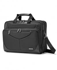 Put all of your electronics in one bag. Be prepared with this fully-stocked brief that has space for every essential with a PerfectFit™ system that secures a range of laptop sizes and front pocket organization with a padded tablet pocket. The checkpoint-friendly design lets you pass through airport security hassle free.
