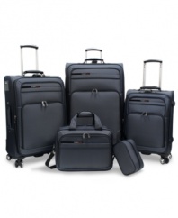 1, 2, trip! It's easy to get packed up & get going with this durable 5-piece set. From upright spinners to a spacious tote to a versatile utility kit, this collection sets up trips of all lengths and offers thoughtful features like easy-glide wheels, expandable compartments, an add-a-bag strap, tie-down-straps for wrinkle-free arrivals and so much more!
