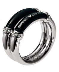A sleek ring with metropolitan style, by Emporio Armani in stainless steel, mixed metal and crystal accents. Available in sizes 6 and 7.