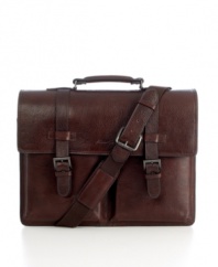 A rich, buttery cowhide leather brings luxury to the structure of this briefcase, which features roomy pockets, a spacious main compartment and an organizer panel, resulting in a stylish and simplistic design that gives you a framework to live by.  Limited lifetime warranty.