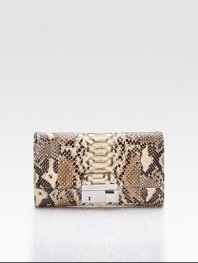 Exotic python skin adds sumptuous luxury to this slim flap bag finished with a detachable shoulder strap for versatility.Detachable shoulder strap, 20½ drop Buckle lock closure One outside pocket One inside open pocket Leather lining 9W X 6H X 1D Imported