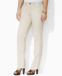 The epitome of contemporary style and comfort, these chic plus size chinos are rendered in a soft stretch cotton blend with a straight-leg silhouette, from Lauren Jeans Co.
