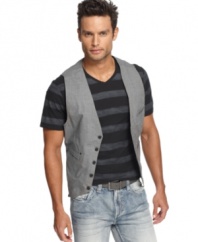 Elevate your casual style with this hip plaid vest from Marc Ecko Cut & Sew.