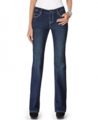A sleek fit defines INC's petite bootcut jeans, finished by a medium wash-pair them with the season's latest tops!