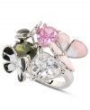 Grab some warm-weather fun with this darling ring by City by City. Crafted in silver tone mixed metal, ring features a flower and butterfly accented with clear, pink and peridot cubic zirconia (10-5/8 ct. t.w.). Nickel-free for sensitive skin. Size 7.