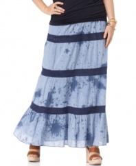 Take your look to the next level this season with MICHAEL Michael Kors' tiered plus size maxi skirt, flaunting a tie-dyed print.