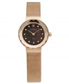 Delicate yet industrial strength, this rosy mesh watch from Skagen Denmark is a ladylike treasure.