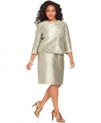 Special occasions call for uniquely elegant apparel. Tahari by ASL's plus size skirt suit features delicate beading and refined pearlized embellishments at the neckline and cuffs.