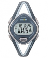 Time your training right with this sleek watch by Timex. Blue resin strap and round case. Digital display dial with INDIGLO, stopwatch and timer. Quartz movement. Water resistant to 100 meters. One-year limited warranty.