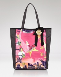 Going back to Cali? Pledge your coastal allegiance with this ultra-cute sateen tote from Juicy Couture, punctuated by a starry scene from LA-LA land.