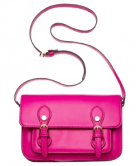 Add a pop of neon color to your sunny day ensemble with this satchel silhouette from Steve Madden. The design is adorned with an array of eye-catching details, such as gleaming hardware, buckle accents and border stitching. And the convenient crossbody strap keeps you hands free when you're on the move.
