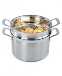 Every pot has a purpose. Le Creuset's stainless steel pasta pot has several, creating valuable options in your kitchen. Utilize the insert to boil pasta or steam veggies and shellfish, or use the pot alone to prepare flavorful stocks, soups and more. Lifetime warranty.