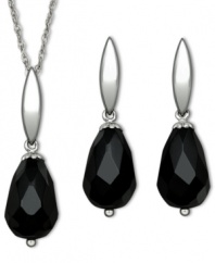 Black & bold. This pretty matching jewelry set features faceted onyx gemstones (8 mm x 12 mm) in a smooth sterling silver setting. Approximate length: 18 inches. Approximate drop (pendant): 3/4 inch. Approximate drop (earrings): 1 inch.