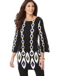 Micro-pleats and an abstracted ikat print give Alfani's petite tunic a thrilling dose of global glamour!