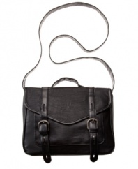 Glossy buckled straps elevate this messenger bag from Material Girl above the everyday.