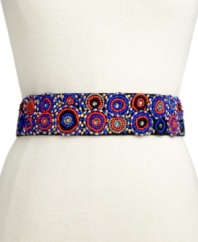 The perfect boho-chic accessory for the season! This wide stretch belt from Steve Madden shows off with colorful bead detail.