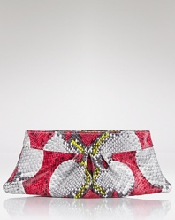 Take this season's bold hues out for the night with this python-embossed leather clutch from Lauren Merkin. In a cute and clutchable shape, it's the evening bag we want bright now.