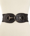 Be the center of attention with this bold Steve Madden stretch belt with eye-catching hook hardware at the front.