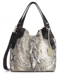 Spice up your look with a daring snakeskin embossed tote from Vince Camuto. Luxe leather trim and glam gold-tone hardware add perfectly polished touches.