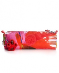 A perfect little zipped bag for holding pens or cosmetic brushes in streamlined crinkle nylon with Kipling's famous monkey keyhanger.