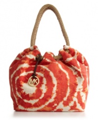 Add a splash of fun to your designer handbag collection with this tie dye design from MICHAEL Michael Kors. This warm weather style features an all-over print, glossy gold-tone hardware and easy-going rope handles.