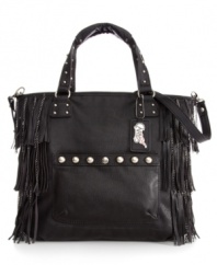 Have some fun on the fringe with this glammed-up take-anywhere tote from Carlos by Carlos Santana. The classic silhouette is made instantly mod with side fringe accents and faceted stud detailing on the handles and front pocket. And the roomy interior features zip and organizing pockets for all your extras.