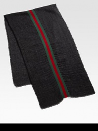 Black/medium grey with fringe detail.Green/red/green signature web38% silk/32% wool/30% alpaca21¾W X 70L Made in Italy