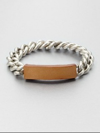 A distinctive blend of supple leather and sleek link chain. LeatherBrassDiameter, about 3Push clasp closureMade in Italy