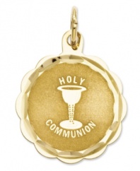 The perfect First Communion gift, this commemorative charm will be a symbolic addition to his/her collection. Crafted in 14k gold. Chain not included. Approximate length: 9/10 inch. Approximate width: 3/5 inch.