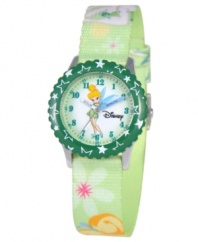 Clap if you believe in fairies! This fun Time Teacher watch from Disney is a helpful time-telling tool. Featuring everyone's favorite pixie, Tinker Bell, the hour and minute hands are clearly labeled for easy reading.