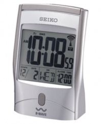Perfect timing is a cinch with this easy to read, travel-ready digital alarm clock from Seiko. Rectangular silvertone case with logo. Digital dial with LCD features including automatic calendar anad alarm with snooze. Batteries included. Measures approximately 5-1/2 x 3-3/4 x 2-3/8.