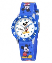 Join the club! Help your kids stay on time with this fun Time Teacher watch from Disney. Featuring iconic character Mickey Mouse, the hour and minute hands are clearly labeled for easy reading.