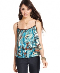 From the soft tiers that flow away from the body to the print that evokes ocean life, gorgeous details are in full supply on this must-have top from Baby Phat!