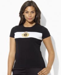 Lauren by Ralph Lauren's soft ribbed cotton plus size tee is infused with heritage inspiration, finished with a bold metallic-embroidered crown and anchor at the front.