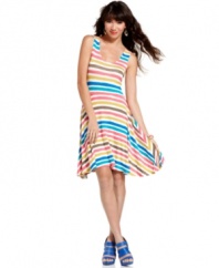 Travel to a colorful place in this warm-weather dress from American Rag, where stripes shoot boundlessly across a flirty, a-line silhouette!