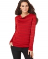 Subtle sparkles and allover stripes lend festive charm to this petite Jones New York Signature sweater. (Clearance)