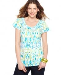 Texture and color combine in Style&co.'s affordable petite top. The on-trend tribal print and basketweave neckline lend an extra dose of chic! (Clearance)