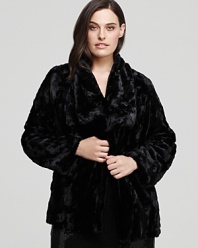 Add a layer of decadence to your winter wardrobe in this Karen Kane faux fur jacket--a quick glamour fix day or night.