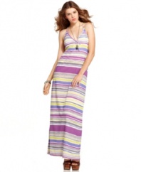 The sporty stripes and comfy, empire waist construction on this maxi dress from Jessica Simpson call for a chill state of style!