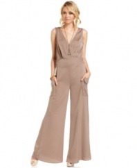 Jessica Simpson turns-up the style dial on a jumpsuit that boasts super-chic components: from the surplice neckline to the surprising cargo pockets!
