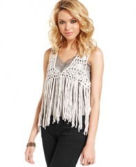 A macrame vest with fringe benefits, this piece from Jessica Simpson adds legit boho-style to your day ensemble!