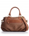 A unique woven lattice graces this trend-right satchel by Steve Madden for a look that is sure to turn heads. Classic yet fun, the unique design and polished hardware make this bag ideal for any occasion.